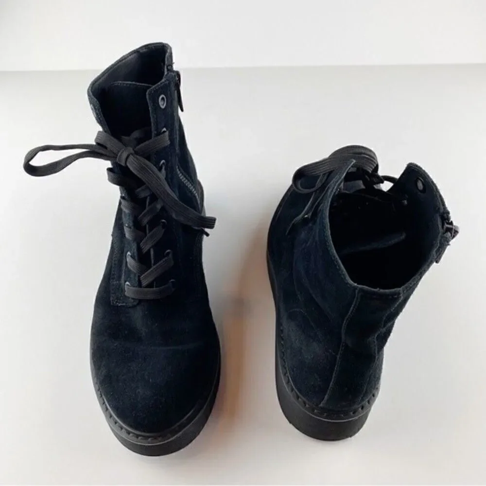 Vince Monastir Platform Lace Up Combat Boots Black Suede Size 7